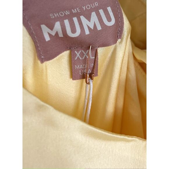 Show Me Your Mumu Anderson Maxi Dress in Pale Yellow Luxe Satin XXL NWT - Picture 6 of 9